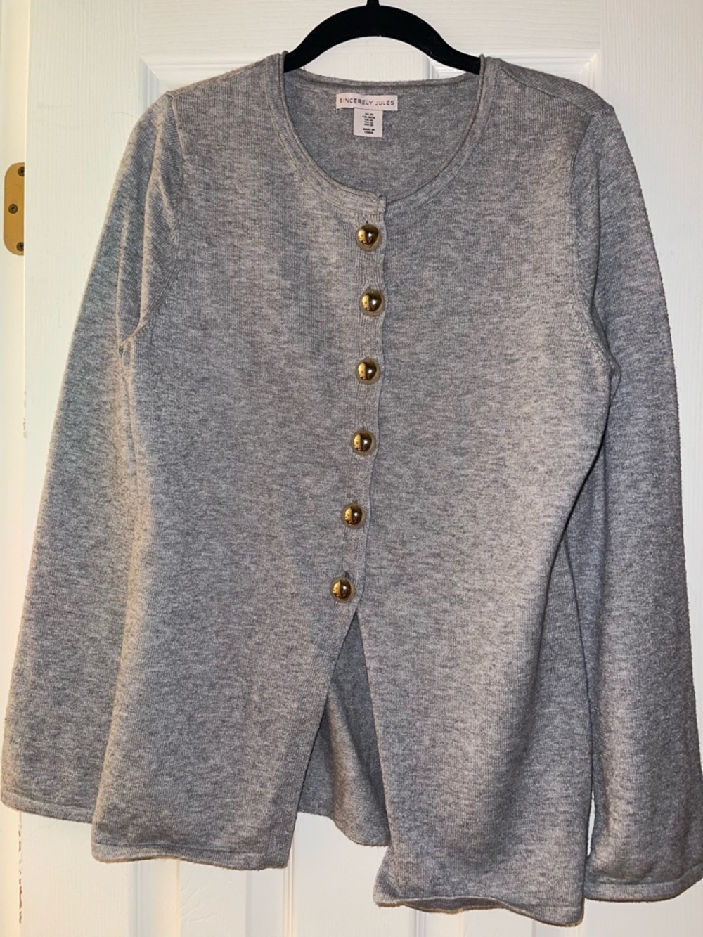 Sincerely Jules Heather Gray Button Front Cardigan with Gold Buttons